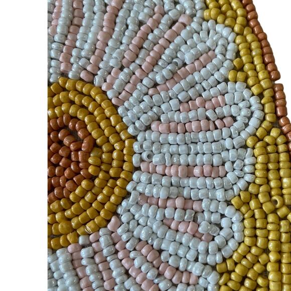 RACHEL ZOE Glass Hand Beaded Charger Placemat Bright Yellow & White Floral NEW - Picture 6 of 11